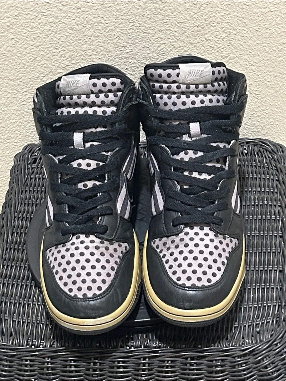 Vintage NikeID Black and Lilac/Grey Polka Dot and Striped High Tops
